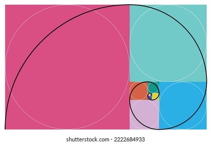 Golden ratio template vector, Golden Proportion. Universal meanings. Golden spiral, method of the golden section, Fibonacci array, Divine Proportions.