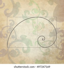 Golden ration presented on old background paper design. Golden proportion. Graphic design element.