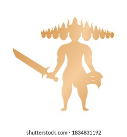 golden ravana with ten heads hindu warrior vector illustration design