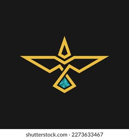 GOLDEN RAVEN WITH A GEMSTONE LOGO VECTOR ICON