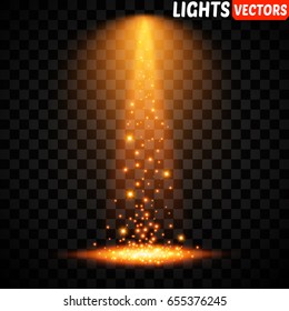 A Golden ray of light isolated on a transparent background. Vector illustration