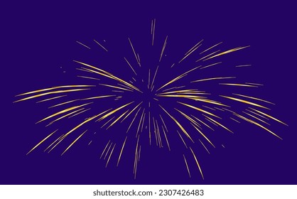 Golden Rays of fireworks. Dynamic style. Abstract explosion, speed motion lines from the middle. Vector illustration