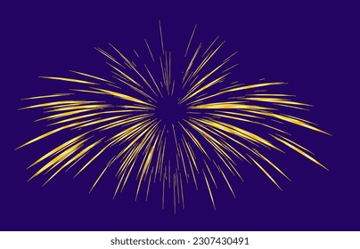 Golden Rays of fireworks. Dynamic style. Abstract explosion, speed motion lines from the middle. Vector illustration