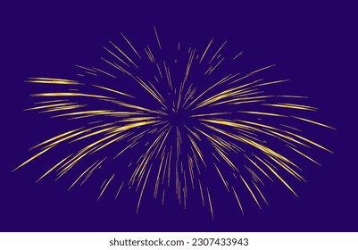 Golden Rays of fireworks. Dynamic style. Abstract explosion, speed motion lines from the middle. Vector illustration