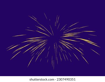 Golden Rays of fireworks. Dynamic style. Abstract explosion, speed motion lines from the middle. Vector illustration