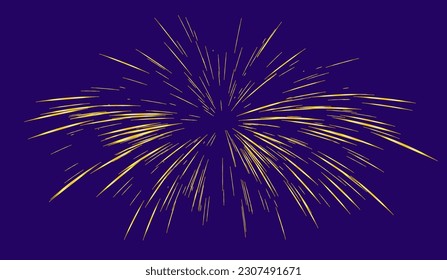Golden Rays of fireworks. Dynamic style. Abstract explosion, speed motion lines from the middle. Vector illustration