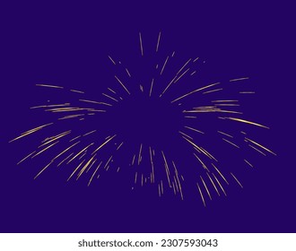 Golden Rays of fireworks. Dynamic style. Abstract explosion, speed motion lines from the middle. Vector illustration