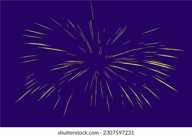 Golden Rays of fireworks. Dynamic style. Abstract explosion, speed motion lines from the middle. Vector illustration