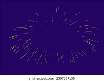 Rayos dorados de fuegos artificiales. Estilo dinámico. Explosión abstracta, líneas de movimiento de velocidad desde el medio. Ilustración del vector