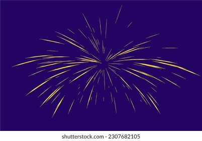 Golden Rays of fireworks. Dynamic style. Abstract explosion, speed motion lines from the middle. Vector illustration