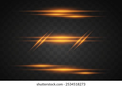 Golden rays of light. Set of neon light effects and glares. Laser lines. light.Vector.