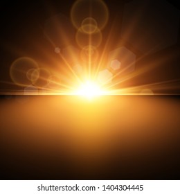 Golden Rays rising on dark background Vector Illustration