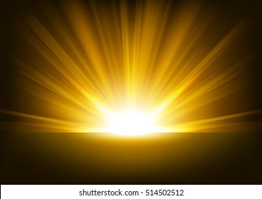 Golden Rays rising on dark background Vector Illustration