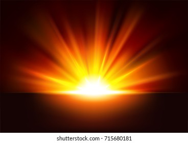 Golden Rays rising on dark background. Vector Illustration