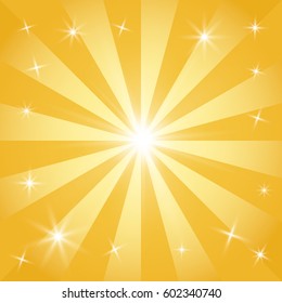 golden rays shining stars. flat vector illustration