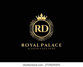 Projeto do logotipo inicial da rua dourada para o palácio real. A identidade da marca é o modelo luxuoso adequado para a companhia da beleza.