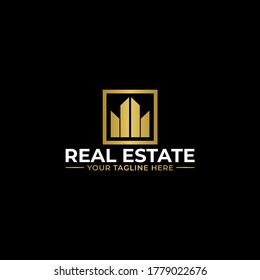 Golden Real Estate Logo. Luxury sign for real estate agency, building, lease house, insurance, investor design business