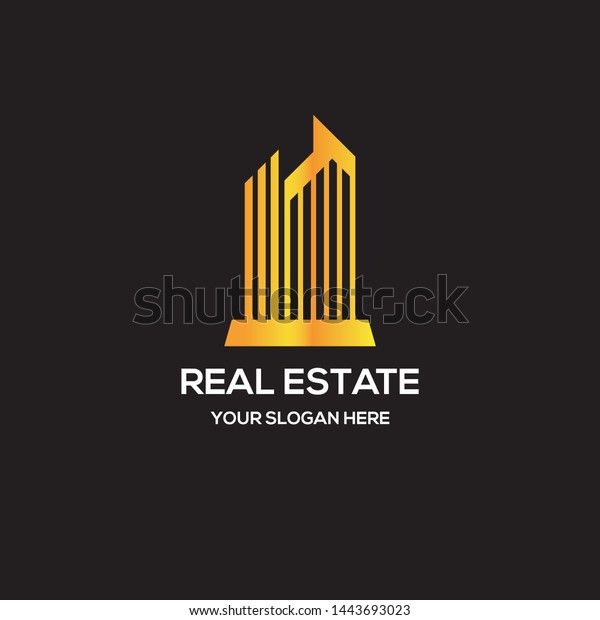 Golden Real Estate Logo Simple Building Stock Vector (Royalty Free ...