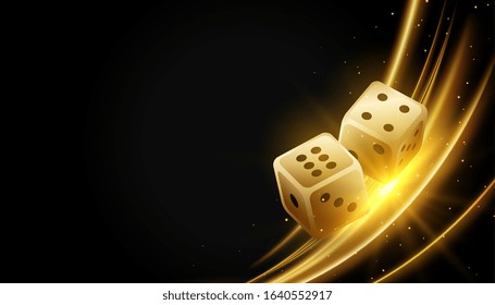 golden realistic dice and glowing lights background