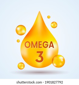 golden realistic drop of vitamins and minerals Omega 3 on a light background. vector illustration