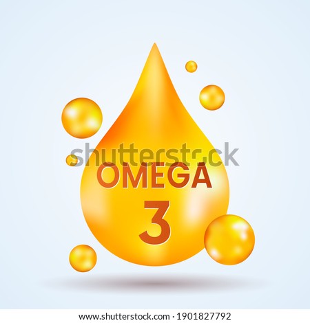 golden realistic drop of vitamins and minerals Omega 3 on a light background. vector illustration