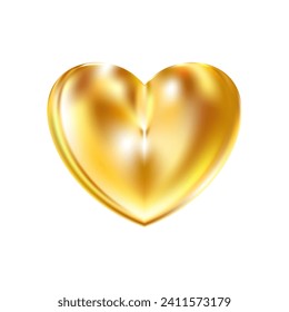 Golden realistic heart icon isolated on white background. 3d vector illustration. Luxury symbol of love. Gold decorative design element for Valentines Day, wedding card, invitation.