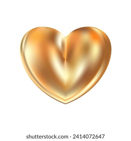 Golden realistic heart icon isolated on white background. 3d vector illustration. Luxury symbol of love. Gold decorative design element for Valentines Day, wedding card, invitation.