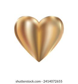 Golden realistic heart icon isolated on white background. 3d vector illustration. Luxury symbol of love. Gold decorative design element for Valentines Day, wedding card, invitation.