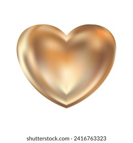 Golden realistic heart icon isolated on white background. 3d vector illustration. Luxury symbol of love. Gold decorative design element for Valentines Day, wedding card, invitation.