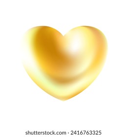 Golden realistic heart icon isolated on white background. 3d vector illustration. Luxury symbol of love. Gold decorative design element for Valentines Day, wedding card, invitation.