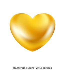 Golden realistic heart icon isolated on white background. 3d vector illustration. Luxury symbol of love. Gold decorative design element for Valentines Day, wedding card, invitation.