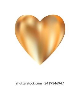 Golden realistic heart icon isolated on white background. 3d vector illustration. Luxury symbol of love. Gold decorative design element for Valentines Day, wedding card, invitation.