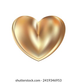 Golden realistic heart icon isolated on white background. 3d vector illustration. Luxury symbol of love. Gold decorative design element for Valentines Day, wedding card, invitation.