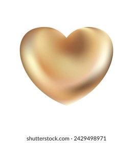 Golden realistic heart icon isolated on white background. 3d vector illustration. Luxury symbol of love. Gold decorative design element for Valentines Day, wedding card, invitation.