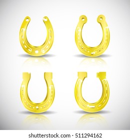 Golden realistic isolated horseshoe icon set with realistic shadows on whote background vector illustration