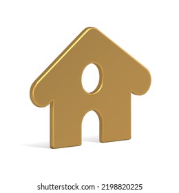 Golden realistic jewelry slim house with circle window arch entrance and curved roof isometric vector illustration. Luxury expensive fairy tail village home Christmas tree glossy decorative design