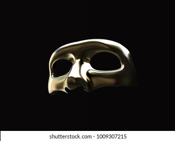 Golden realistic mask isolated on black. Vector 3d illustration. Carnival attribute. Anonymous or privacy concept