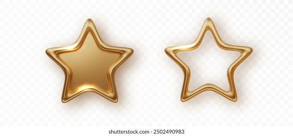 Golden realistic metallic stars isolated. Rating stars icon badges. Five stars customer product rating review template. Christmas stars