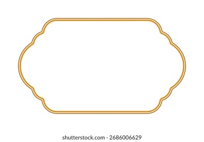 Golden realistic ornamental 3d frame. Oriental style Islamic windows, Indian border, decorative element, morocco shapes. Vector illustration for invitation, greeting card, decorative design