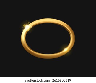 Golden realistic shining frame vector 3d icon. Gold metal oval circle on black background, thick border round award badge with place for text. Elegant bold design in ellipse shape