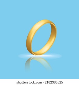Golden realistic wedding ring with reflection Anniversary romantic surprise