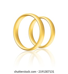 Golden realistic wedding rings with reflection Anniversary romantic surprise