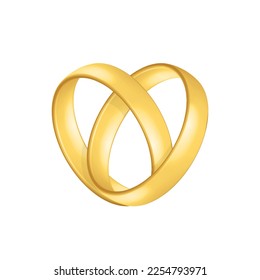 Golden realistic wedding rings with reflection Anniversary romantic surprise