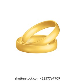 Golden realistic wedding rings with reflection Anniversary romantic surprise