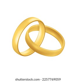 Golden realistic wedding rings with reflection Anniversary romantic surprise