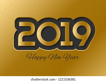 Golden realistyc 2019 card design. Gold plate surface. New year invitation luxury concept. Vector illustration