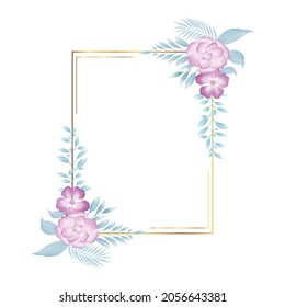 Golden rectangle frame with colorful watercolor floral wreath