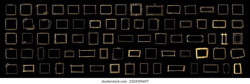 Golden rectangle frame line. square shape outline on hand draw style. Vector illustration