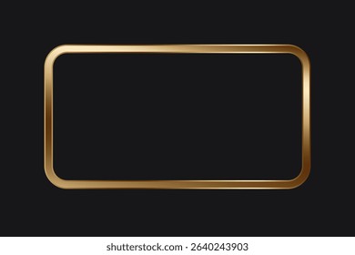 Golden rectangle frame with metallic shine on dark background, luxury blank design with copy space