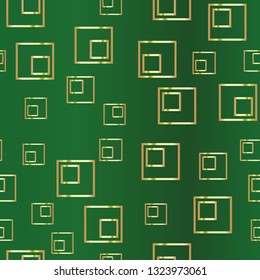 Golden rectangle on a green background. Duplicate abstract seamless pattern. Vector illustration